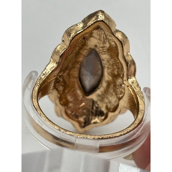 Marquise Statement Ring Size 7 Blue & Clear Rhinestones Cocktail Wedding Sparkle - Picture 9 of 9